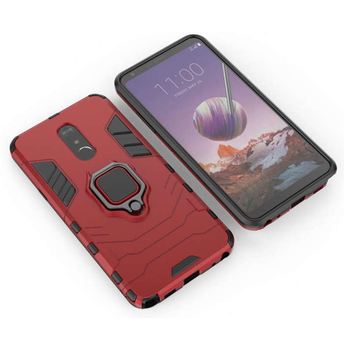PC + TPU Shockproof Protective Case for LG Q Stylo 5, with Magnetic Ring Holder (Red)