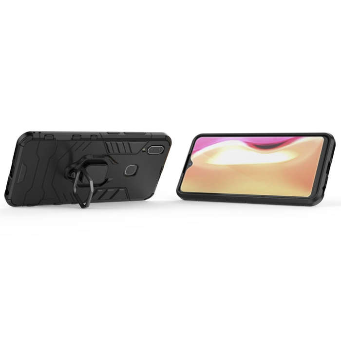 PC + TPU Shockproof Protective Case with Magnetic Ring Holder for Vivo Y95 (Black)