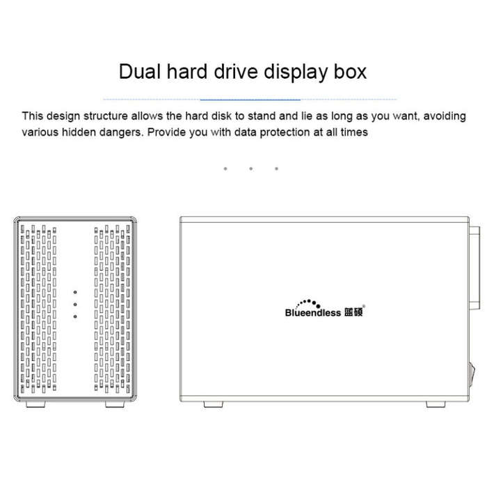 Blueendless USB-B Interface 3.5 inch 2 Bay RAID Combination Array HDD External Enclosure (UK Plug)