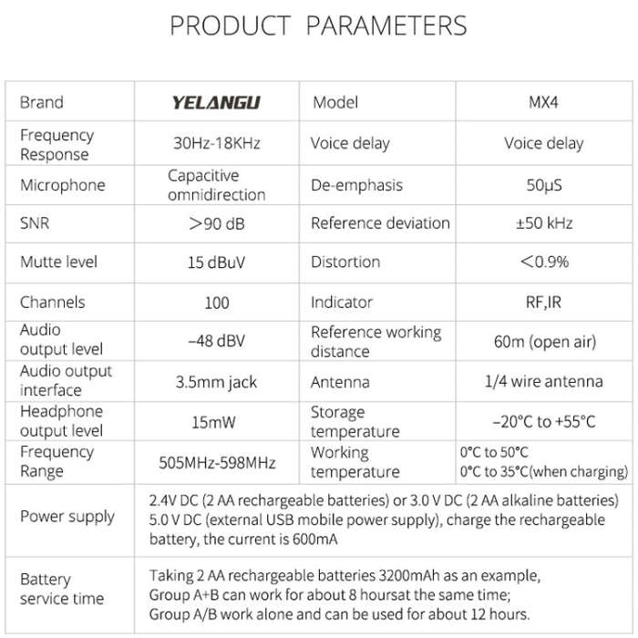 YELANGU YLG9929B MX4 Dual-Channel 100CH UHF Wireless Microphone System with 2 Transmitters and Re...