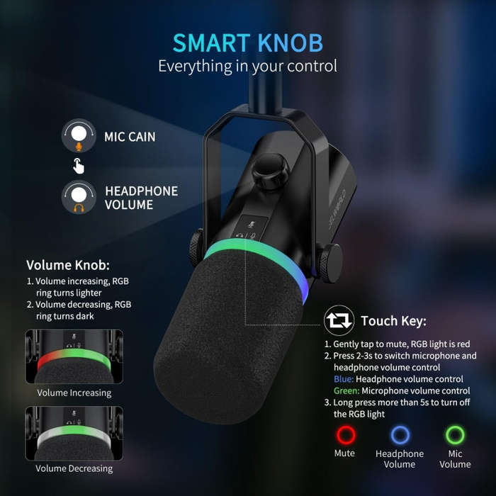 FEELWORLD PM1-AS XLR/USB Dynamic Microphone for Podcasting Recording Gaming Live Streaming with B...