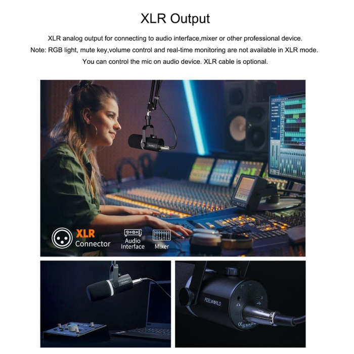 FEELWORLD PM1-AS XLR/USB Dynamic Microphone for Podcasting Recording Gaming Live Streaming with B...