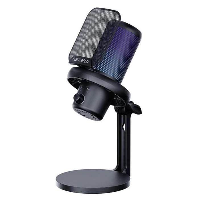 FEELWORLD VM1 USB Condenser Gaming Microphone for Streaming Noise Cancellation Mute RGB Light Des...