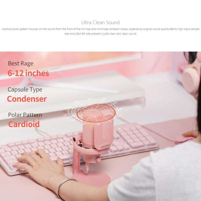 FEELWORLD VM1 USB Condenser Gaming Microphone for Streaming Noise Cancellation Mute RGB Light Des...
