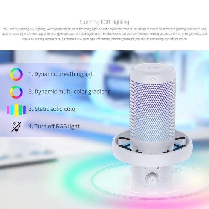 FEELWORLD VM1 USB Condenser Gaming Microphone for Streaming Noise Cancellation Mute RGB Light Des...