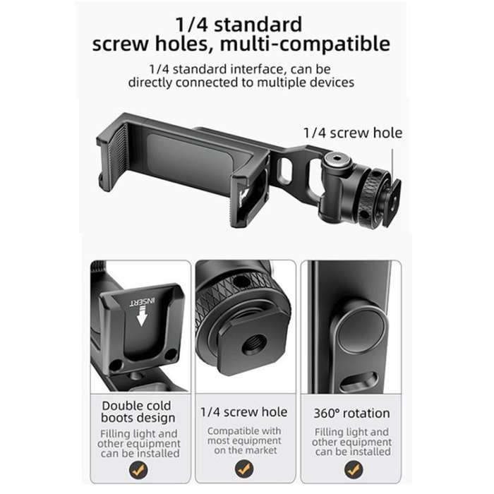 BEXIN PH-01 Desktop Live Broadcast Bracket 360 Phone Clamp Dual Cold Shoes Mount (Black)