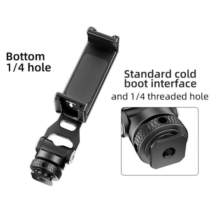 BEXIN PH-01 Desktop Live Broadcast Bracket 360 Phone Clamp Dual Cold Shoes Mount (Black)