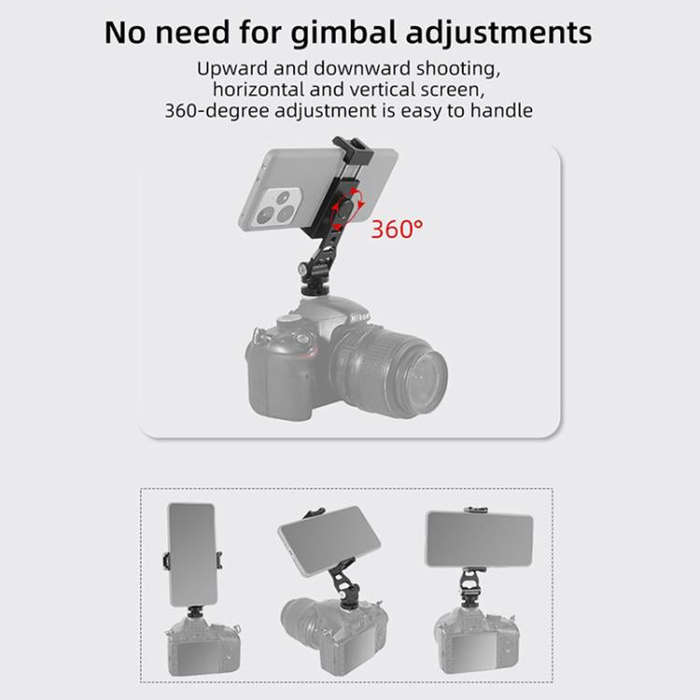 BEXIN PH-01 Desktop Live Broadcast Bracket 360 Phone Clamp Dual Cold Shoes Mount (Black)