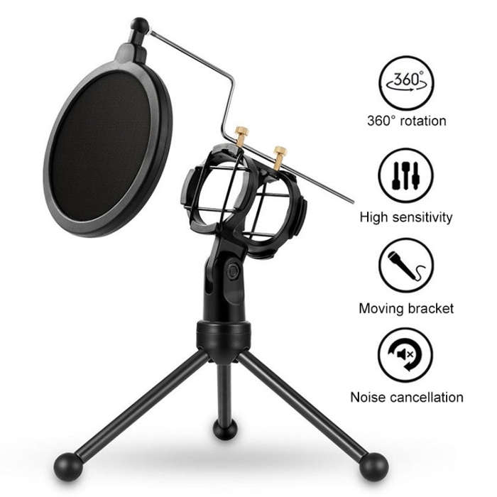 Yanmai PS-3 Mini Portable Microphone Anti-network Shockproof Desktop Stand(Black)