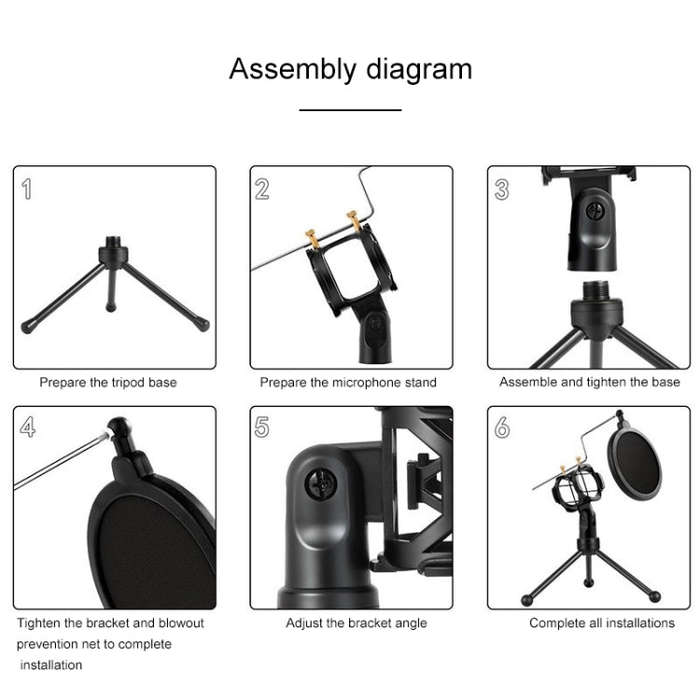 Yanmai PS-3 Mini Portable Microphone Anti-network Shockproof Desktop Stand(Black)