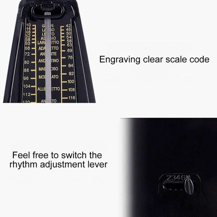Piano Guitar Drum Violin Zither Universal Mechanical Metronome, Classic Version(Black)