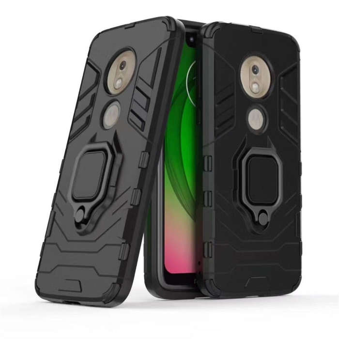 PC + TPU Shockproof Protective Case for Motorola Moto G7 Play, with Magnetic Ring Holder (Black)