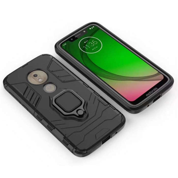 PC + TPU Shockproof Protective Case for Motorola Moto G7 Play, with Magnetic Ring Holder (Black)