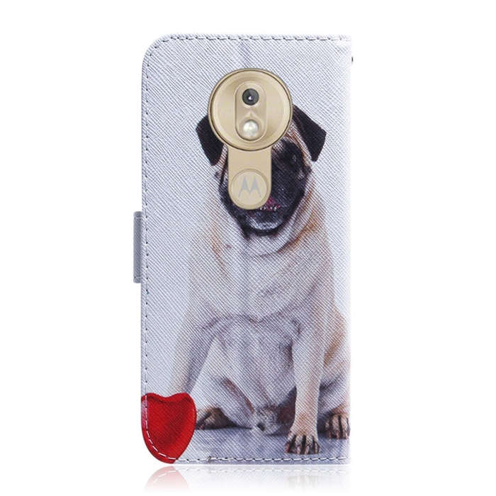 Pug Pattern Coloured Drawing Horizontal Flip Leather Case for Motorola Moto G7 Play, with Holder ...