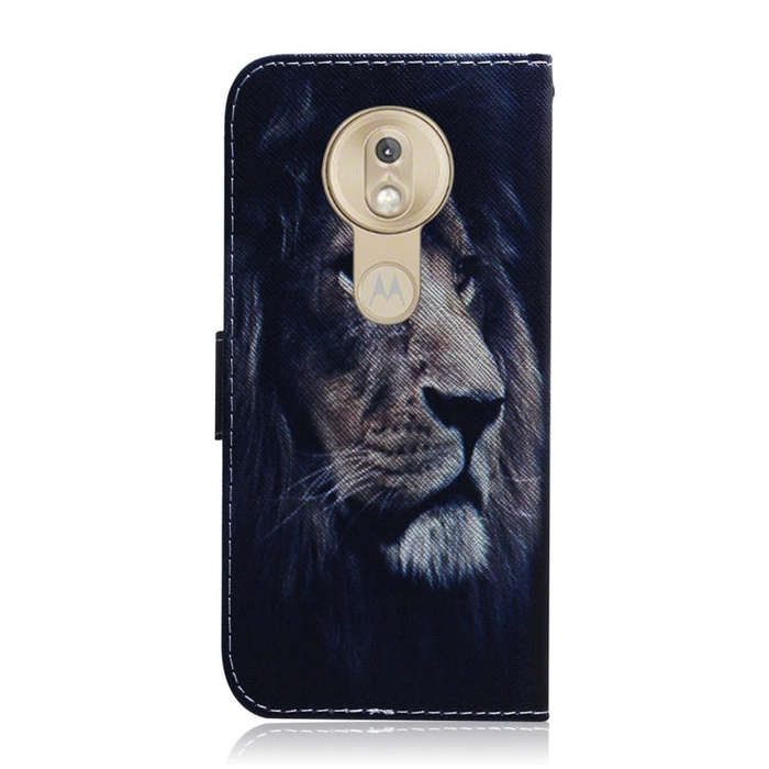 Lion Pattern Coloured Drawing Horizontal Flip Leather Case for Motorola Moto G7 Play, with Holder...
