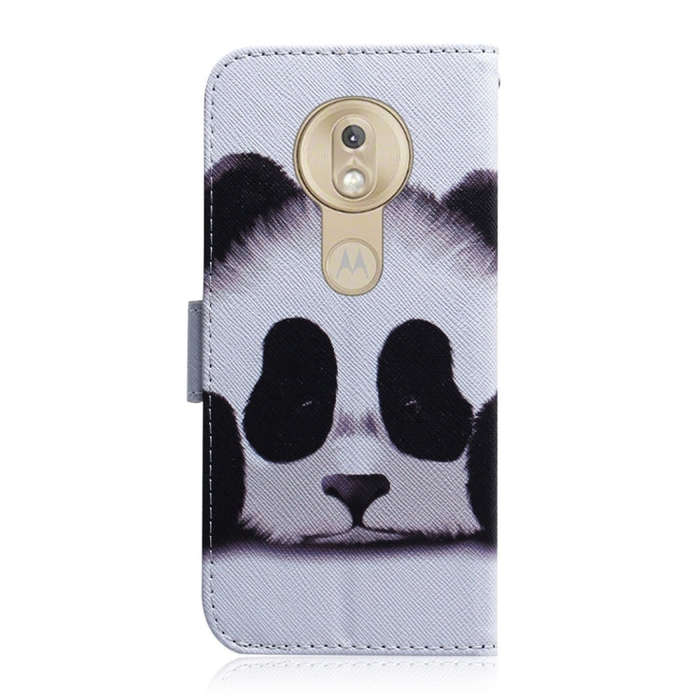 Panda Pattern Coloured Drawing Horizontal Flip Leather Case for Motorola Moto G7 Play, with Holde...
