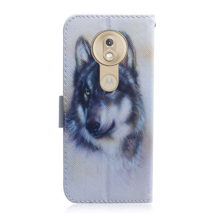 White Wolf Pattern Coloured Drawing Horizontal Flip Leather Case for Motorola Moto G7 Play, with ...