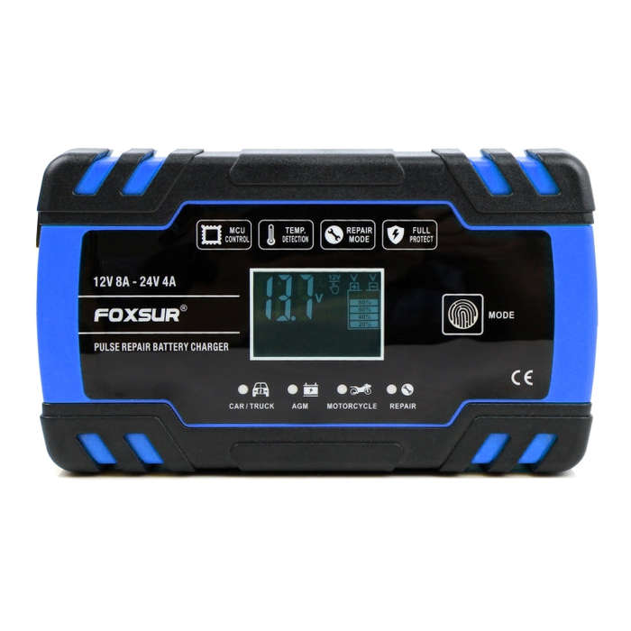 FOXSUR 12V-24V Car Motorcycle Truck Repair Battery Charger AGM Charger, US Plug (Blue)