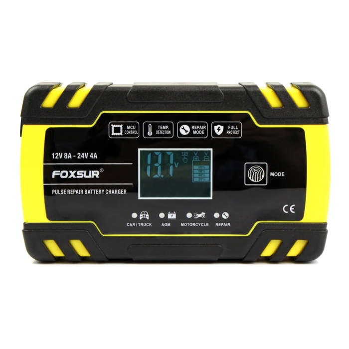 FOXSUR 12V-24V Car Motorcycle Truck Repair Battery Charger AGM Charger, EU Plug