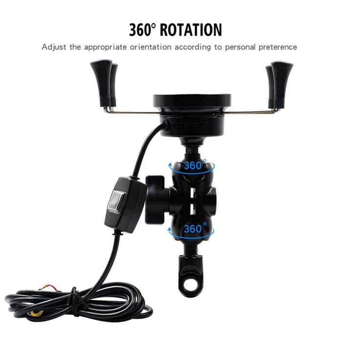CS-878A1 Multi-function Motorcycle Wireless Wired Aluminum Alloy Mobile Phone Holder Charger (Black)