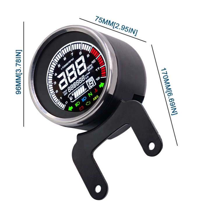 Universal Motorcycle Modified Multi-functional LED Digital Meter Indicator Light Tachometer Odome...