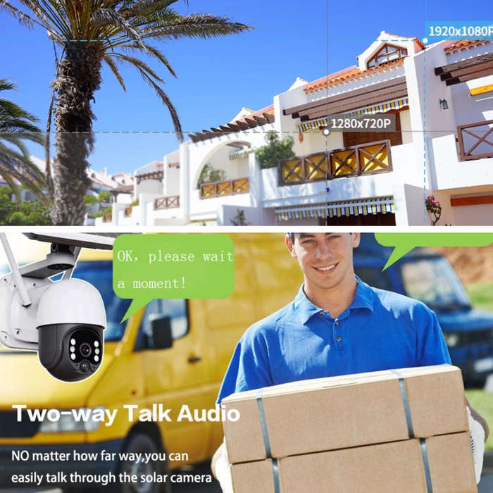 T23 2288 x 1288P Full HD Solar Powered WiFi Camera, Support PIR Alarm, Night Vision, Two Way Audi...