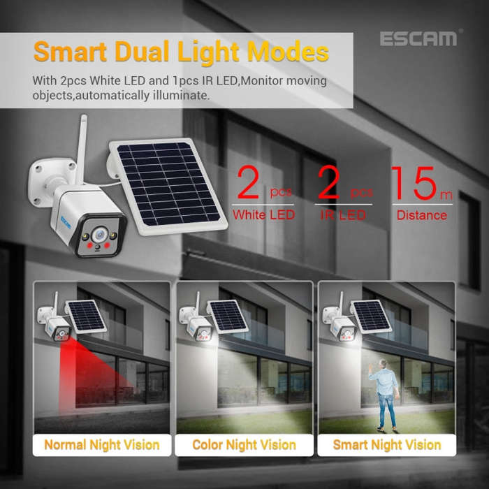 ESCAM QF320 HD 1080P 4G Solar Panel IP Camera, Support Night Vision & TF Card & PIR Motion Detect...