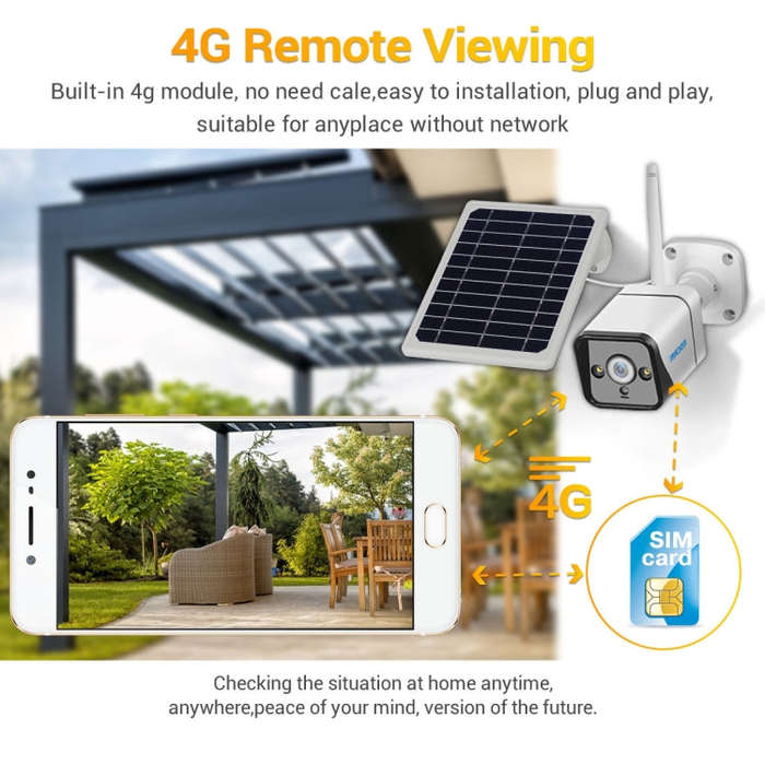 ESCAM QF320 HD 1080P 4G Solar Panel IP Camera, Support Night Vision & TF Card & PIR Motion Detect...