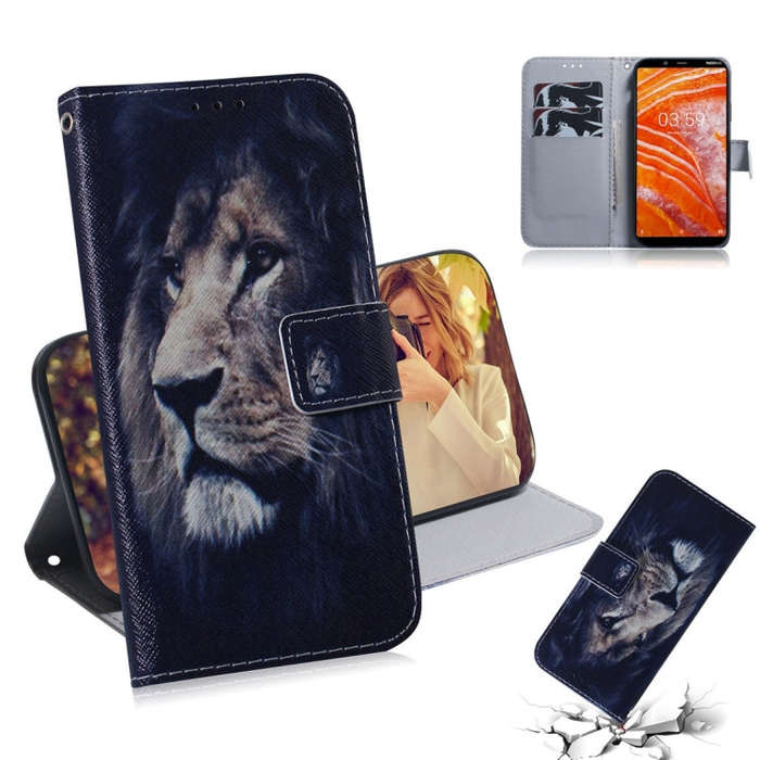 Lion Pattern Coloured Drawing Horizontal Flip Leather Case for Nokia 3.1 Plus, with Holder & Card...