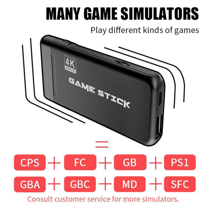 PS3000 64GB 4K Retro Game Stick with 2 Wireless Gamepads 10000+ Games Pre-installed