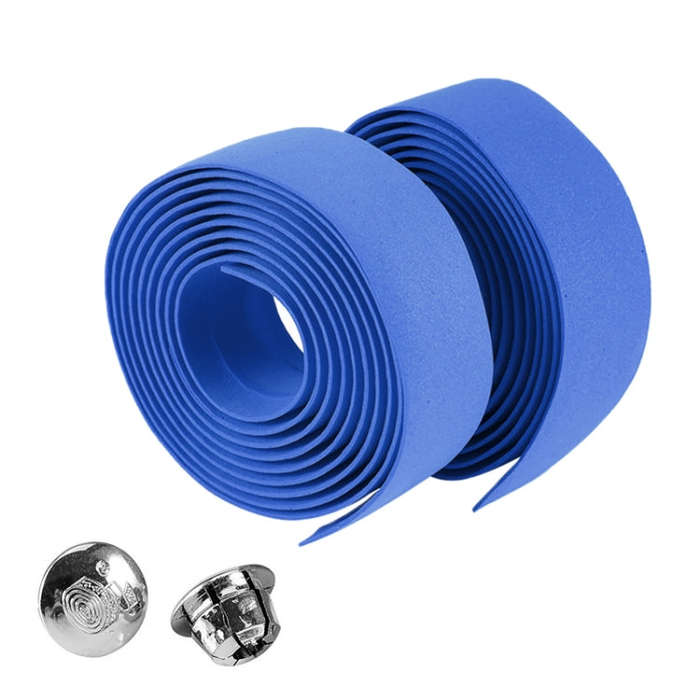 1 Pair Cycling Road Bike Sports Bicycle Cork Handlebar Tape Wrap + 2 Bar Plug(Blue)