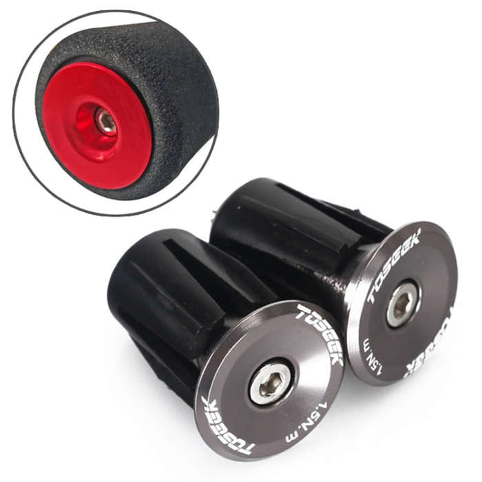 TOSEEK 1 Pair Mountain Bike Handlebar Grips Caps End Plug Aluminum Alloy Bicycle  Bar Ends Plug (...