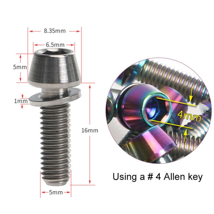 TOSEEK Bicycle Handlebar Stem Screw Titanium Alloy M5x16mm Mountain Bike  Fixed Gear Handlebar St...