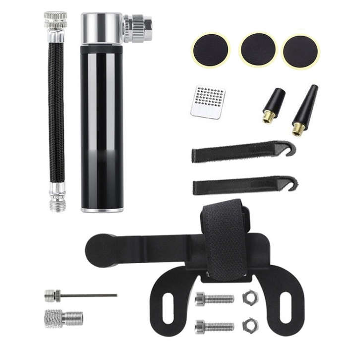 Manual Mini Portable Bicycle Aluminum Alloy Pump+ Glue-free Tire Patch + Fish-shaped Tire Lever (...