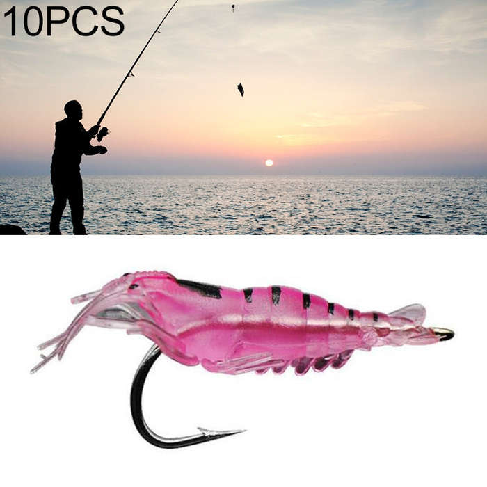10 PCS 4cm Fishing Soft Artificial Shrimp Bait Lures Popper Poper Baits with Hook(Pink)