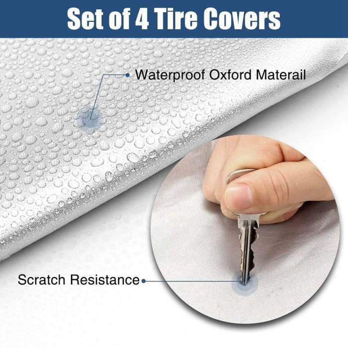 4PCS 210D Oxford Cloth RV Caravan Tire Dustproof and Waterproof Cover For 27-29 inch (Silver)