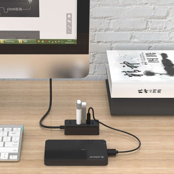ORICO W5P-U3-100 4-Port USB 3.0 Desktop HUB with 100cm Micro USB Cable Power Supply(Black)
