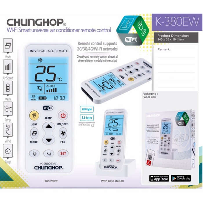 CHUNGHOP K-380EW WiFi Smart Universal LCD Air-Conditioner Remote Control with Holder, Support 2G ...