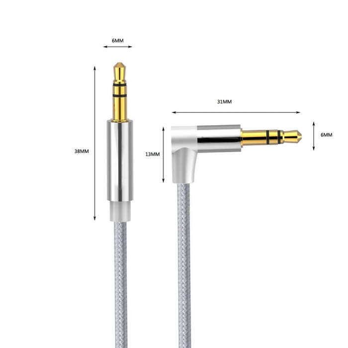 AV01 3.5mm Male to Male Elbow Audio Cable, Length: 1m (Silver Grey)