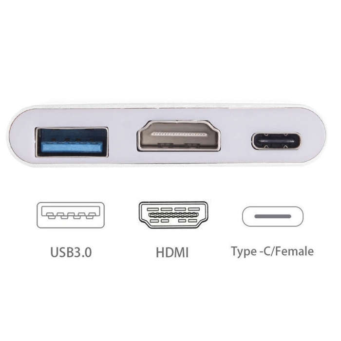USB-C / Type-C 3.1 Male to USB-C / Type-C 3.1 Female & HDMI Female & USB 3.0 Female Adapter(Silver)