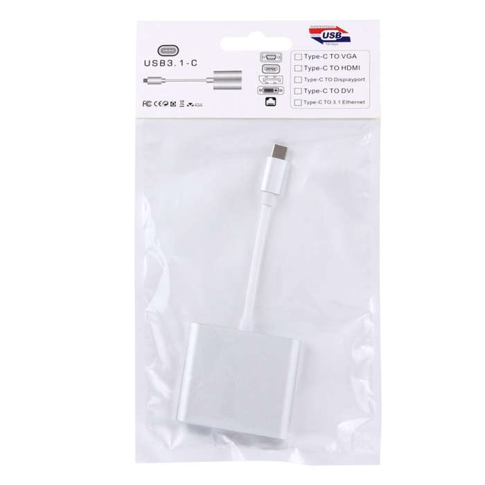 USB-C / Type-C 3.1 Male to USB-C / Type-C 3.1 Female & HDMI Female & USB 3.0 Female Adapter(Silver)