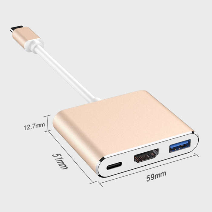 V125 UCB-C / Type-C Male to PD +  HDMI + USB 3.0 Female 3 in 1 Converter(Gold)