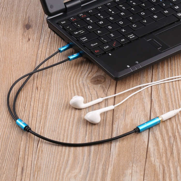 3.5mm Female to 2 x 3.5mm Male Adapter Cable(Blue)
