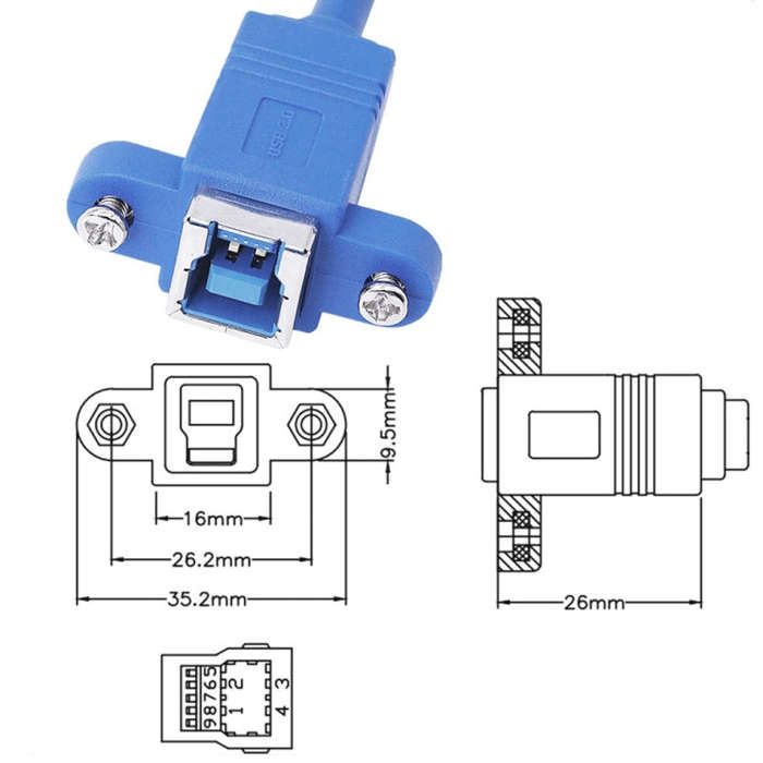 50cm USB 3.0 B Female to B Male Connector Adapter Data Cable for Printer / Scanner(Blue)