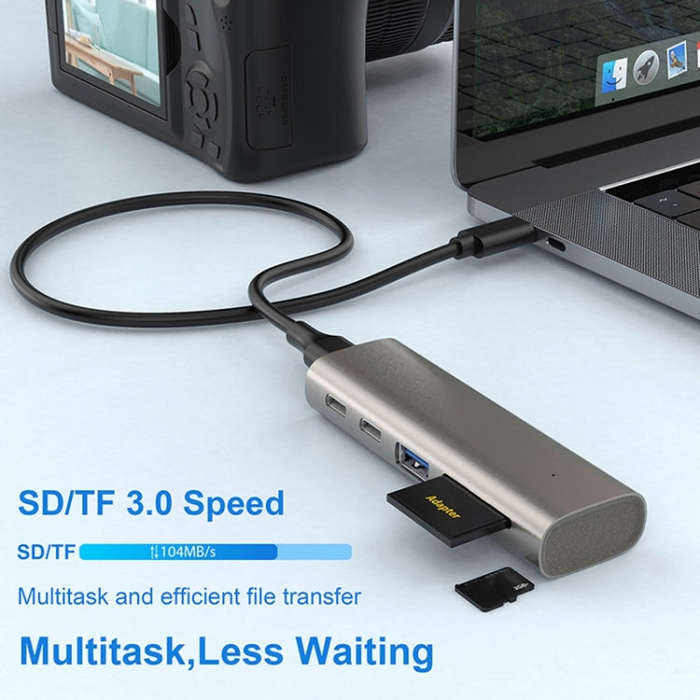 Rocketek HC463 USB3.1 Gen2  to Type-C 3.1 + USB 3.1 + SD / TF 6 in 1 HUB Adapter