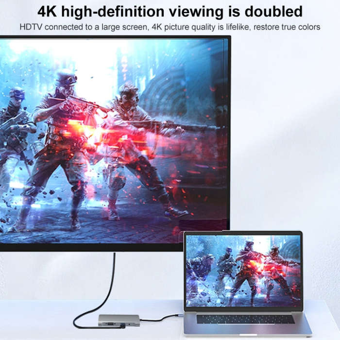 9 in 1 RJ45 + PD + SD/TF + USB 3.0 x 2 + HDMI + VGA + Audio to USB-C / Type-C HUB Adapter