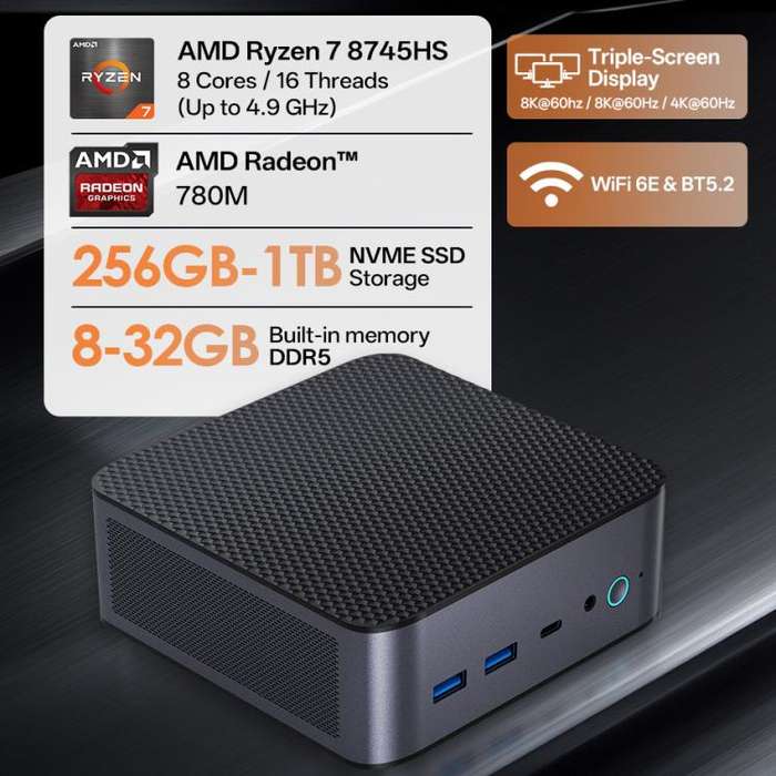 GXMO H90 Pro Windows 11 Mini PC, AMD Ryzen 7 8745HS Octa Core Processor, US Plug
