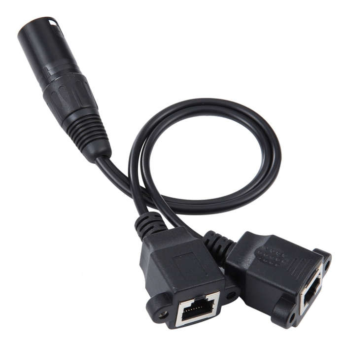 3-pin XLR Male to 2 x RJ45 Female Ethernet LAN Network Extension Cable, Cable Length: 30cm (Black)