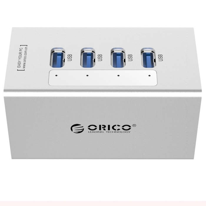 ORICO A3H4 Aluminum High Speed 4 Ports USB 3.0 HUB with 12V/2.5A Power Supply for Laptops(Silver)