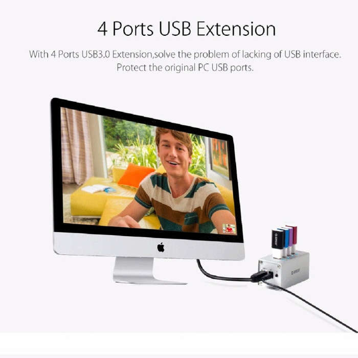 ORICO A3H4 Aluminum High Speed 4 Ports USB 3.0 HUB with 12V/2.5A Power Supply for Laptops(Silver)